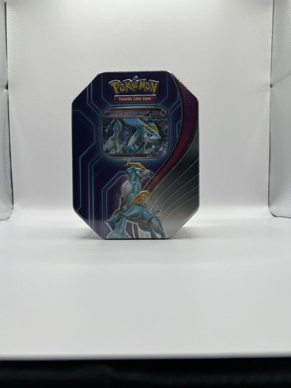 Pokemon TCG Iron Crown ex Paradox Destinies Tin - Portrait 4 pack Tin