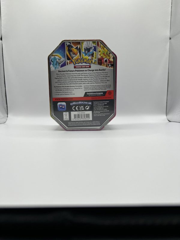 Pokemon TCG Iron Crown ex Paradox Destinies Tin - Portrait 4 pack Tin